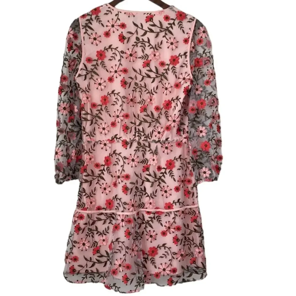 Sam Edelman Embroidered Floral Dress Pink Sz 6 - Picture 6 of 6